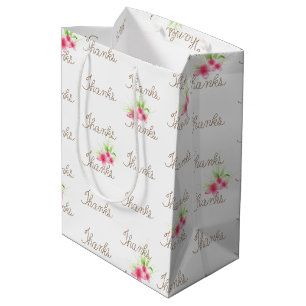 Sac Cadeau Moyen Rope Merci Texte avec Fleurs Roses