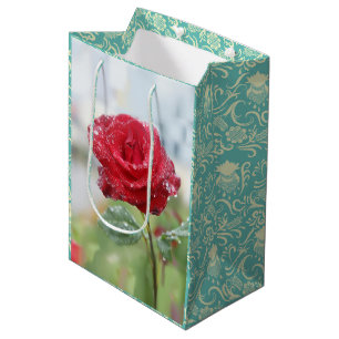 Sac Cadeau Moyen Rose en gouttes de pluie