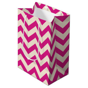 Sac Cadeau Moyen Rose et chevron blanc antique
