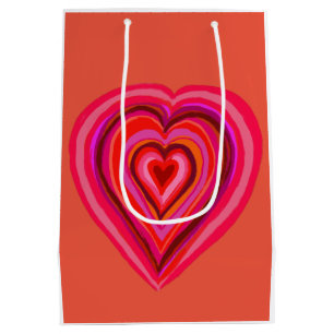 Sac Cadeau Moyen Rose et coeur rouge