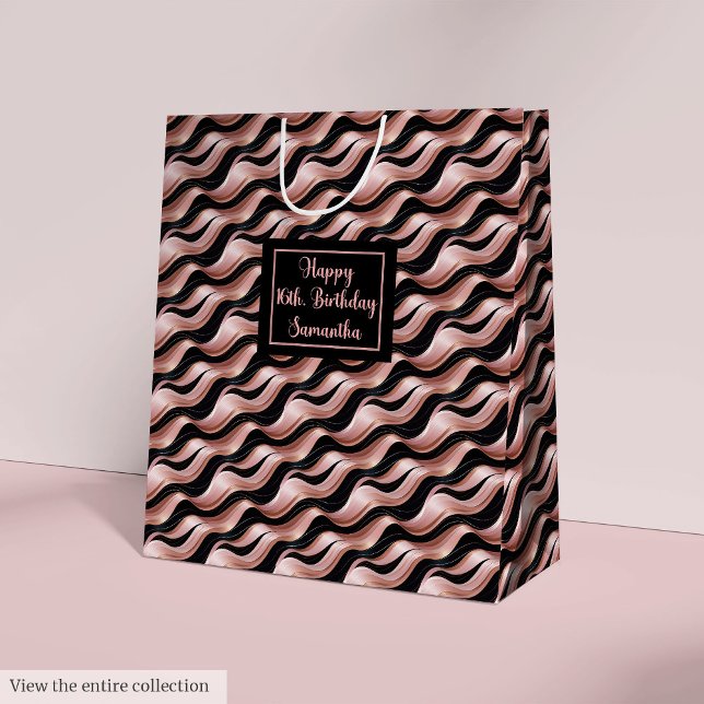 Sac Cadeau Moyen Rose Gold and Black Gift Bag Lux Birthday Accent (Rose Gold and Black Gift Bag Lux Birthday Accent)