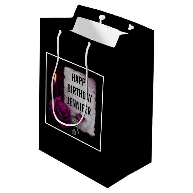 Sac Cadeau Moyen Rose gothique, bougie, parchemin et emplacement (Dos Angle)