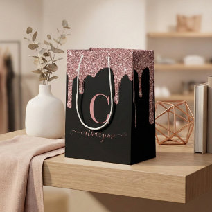 Sac Cadeau Moyen Rose noir or étincelle Parties scintillant de gou