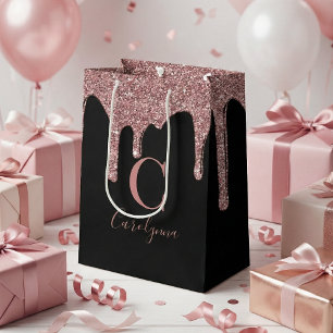 Sac Cadeau Moyen Rose noir or étincelle Parties scintillant de gou
