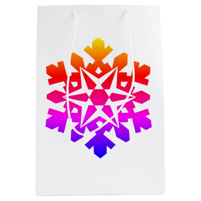 Sac Cadeau Moyen Rose, orange, violet, flocon bleu (Devant)