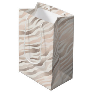 Sac Cadeau Moyen Rose Pâle Crème Zèbre Animal Fête d'Anniversaire