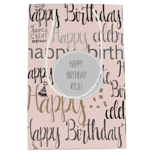 Sac Cadeau Moyen Rose Pâle Joyeux Anniversaire  