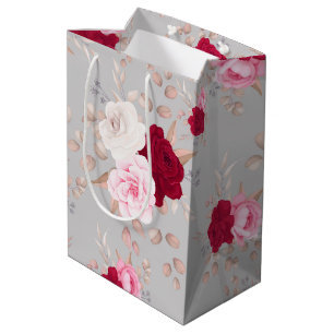 Sac Cadeau Moyen rose rouge élégant floral