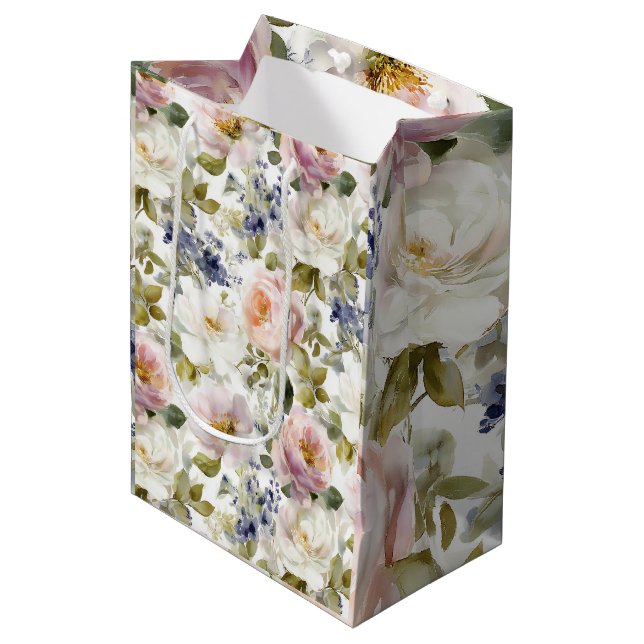 Sac Cadeau Moyen Roses et fleurs peintres (Devant Angle)