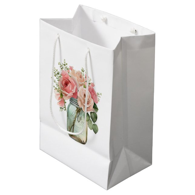 Sac Cadeau Moyen Roses roses roses Floral Mason Jar (Devant Angle)