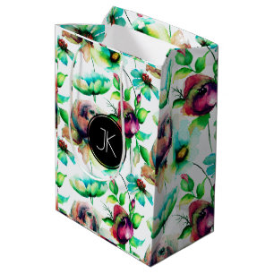 Sac Cadeau Moyen Roses Rouges Sur Texture De Bois Blond