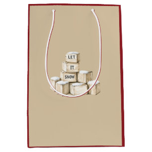 Sac Cadeau Moyen Rouge Crème Laissez Tomber Neige Blocs Noël