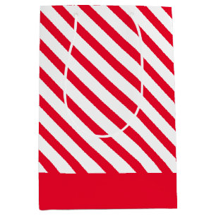 Sac Cadeau Moyen Rouge et blanc rayé en diagonale