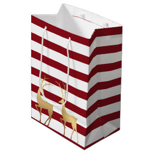 Sac Cadeau Moyen Rouge foncé moderne brindilles doré cerf