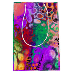 Sac Cadeau Moyen Rouge, Vert, Violet Coloré Digital Fluid Art
