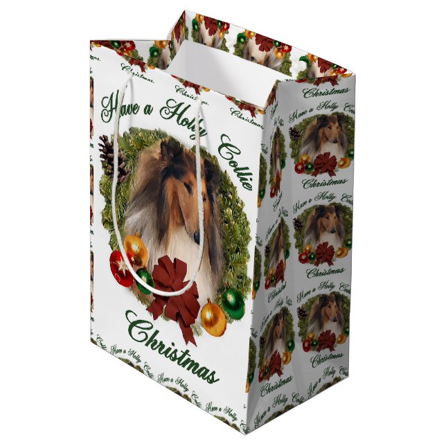 Sac Cadeau Moyen Rough Collie Noël (Dos Angle)
