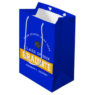 Sac Cadeau Moyen Royal Blue and Gold Graduats sur mesure