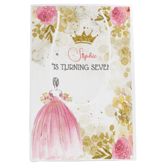 Sac Cadeau Moyen Royal fête rose princesse anniversaire
