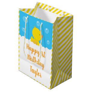 Sac Cadeau Moyen Rubber Ducky Jaune et Bleu Joyeux anniversaire