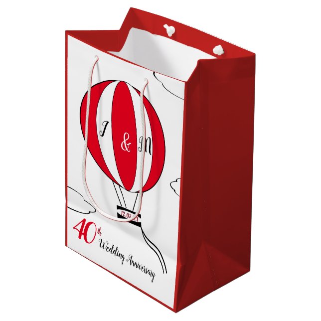 Sac Cadeau Moyen Ruby Red 40e anniversaire mariage montgolfière (Devant Angle)