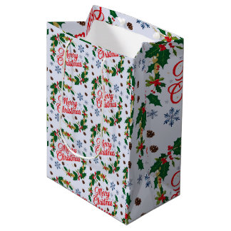 Sac Cadeau Moyen Russe Marine blanc et rouge Joyeux Noël