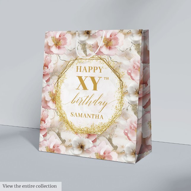 Sac Cadeau Moyen Sac-cadeau en or rustique rose-bleu sophistiqué (Sophisticated Blush Pink Rustic Gold Gift Bag

)