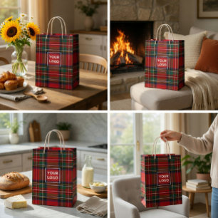 Sac Cadeau Moyen Sac-cadeau en papier tartan avec logo personnalisé
