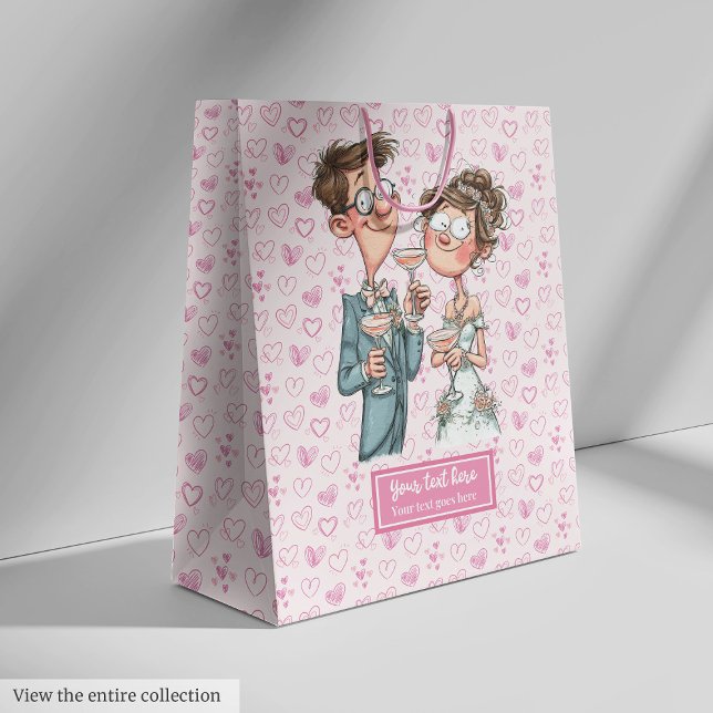 Sac Cadeau Moyen Sac-cadeau Mariage original Cartoon Humour des jeu (Quirky Wedding Gift Bag Cartoon Newlyweds Humor)
