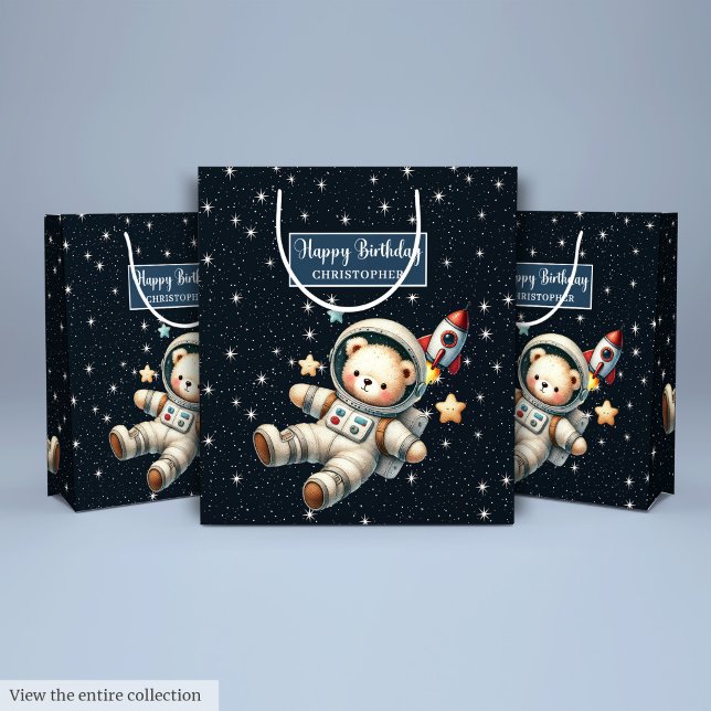 Sac Cadeau Moyen Sac-cadeau personnalisé avec conception astronaute (Custom Gift Bag with Teddy Bear Astronaut Design)