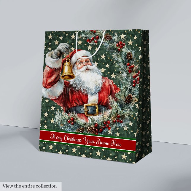 Sac Cadeau Moyen Sac-cadeau personnalisé Père Noël Nom du monogramm (Custom Santa Claus Gift Bag Custom Monogram Name)