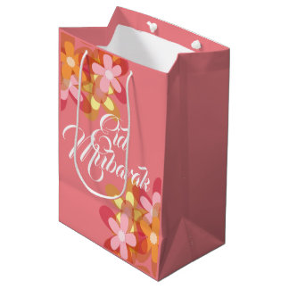 Sac Cadeau Moyen Sacoche-cadeau Aïd Moubarak aux fleurs roses