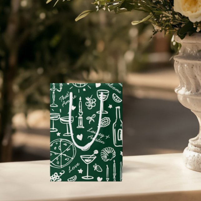 Sac Cadeau Moyen Sacs-cadeaux Mariages illustrés à main (Hand-Drawn Illustrated Wedding Welcome Gift Bags)