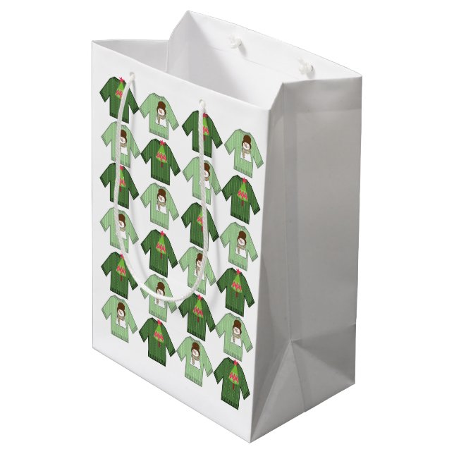 Sac Cadeau Moyen Sacs-cadeaux verts de Noël moches (Dos Angle)