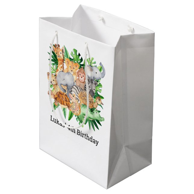 Sac Cadeau Moyen Safari Jungle Animaux Anniversaire Fête Merci (Dos Angle)