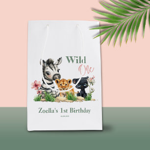 Sac Cadeau Moyen Safari Jungle Zoo Animaux Rose Wild Un Anniversair