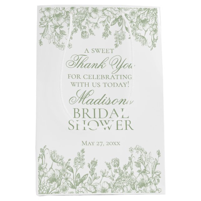 Sac Cadeau Moyen Sage Chinoiserie Vintage Floral Bridal Shower (Devant)