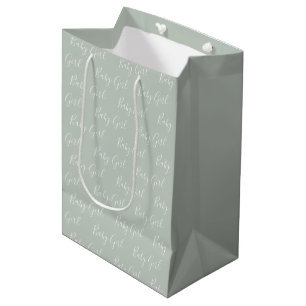 Sac Cadeau Moyen Sage personnalisé Vert Élégant bébé fille