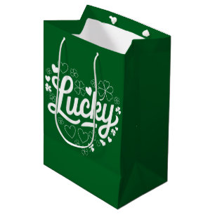 Sac Cadeau Moyen Saint Patrick's Day Heart Lucky Clover Shamrock
