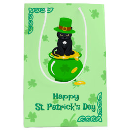 Sac Cadeau Moyen Saint Patrick's Day Shamrock Pot of Gold Black Cat