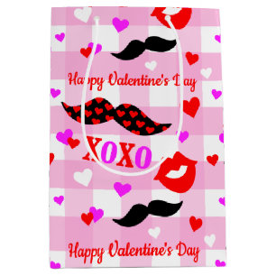 Sac Cadeau Moyen Saint Valentin Moustaches Amour et Baisers