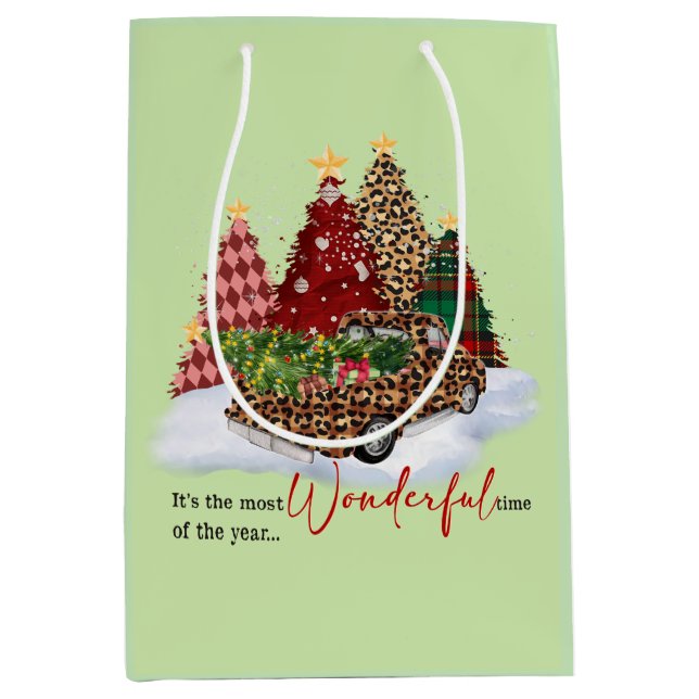 Sac Cadeau Moyen Saison de Noël Arbres (Devant)