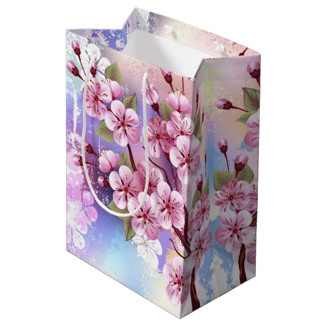 Sac Cadeau Moyen Sakura rose sur la peinture Arrière - plan (Dos Angle)
