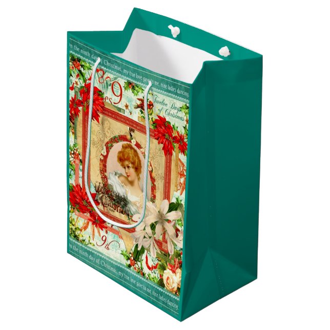 Sac Cadeau Moyen Salutations de Noël (Devant Angle)