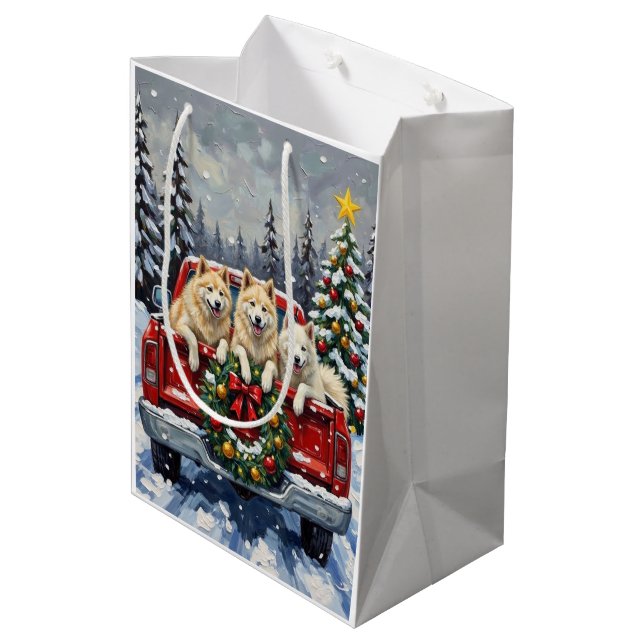 Sac Cadeau Moyen Samoyed Christmas Red Truck Holiday (Dos Angle)