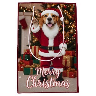 Sac Cadeau Moyen Santa Beagle Joyeux Noël - Beagle Noël Chien