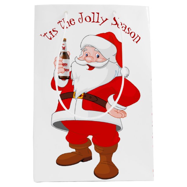 Sac Cadeau Moyen Santa Claus Avec Bouteille De Bière (Devant)