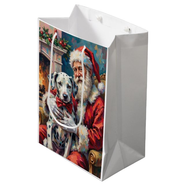 Sac Cadeau Moyen Santa Claus Holding Dalmatian Christmas Art (Devant Angle)