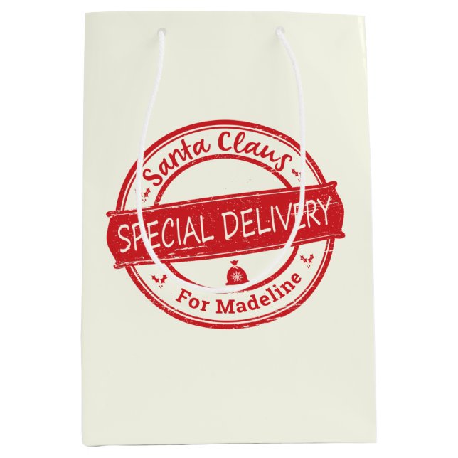 Sac Cadeau Moyen Santa Claus Livraison spéciale Ajouter un nom (Devant)