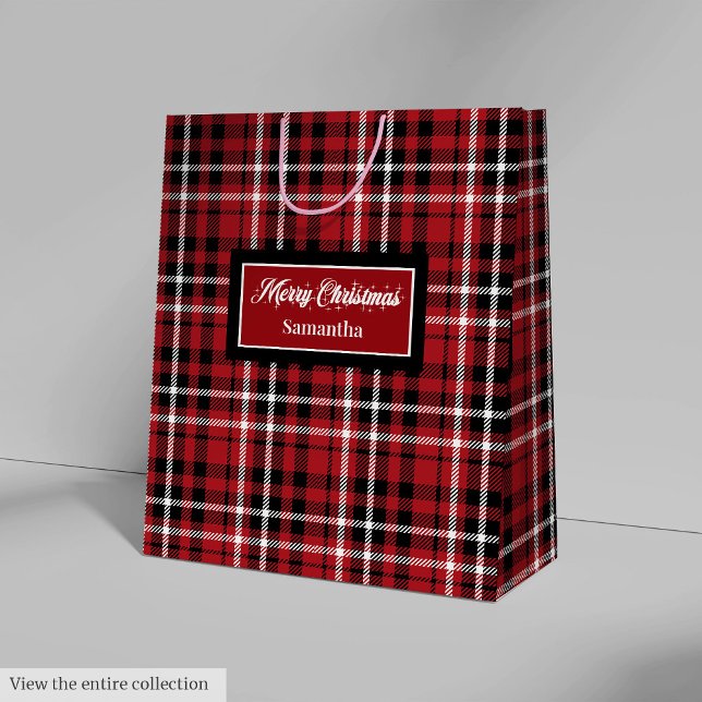 Sac Cadeau Moyen Santa Gift Bags Red Black Plaid Personalized Wrap (Santa Gift Bags Red Black Plaid Personalized Wrap)