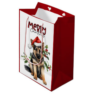 Sac Cadeau Moyen Santa Hat Holly Berger Allemand Chiot Noël